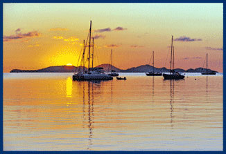 Sunrise over a quiet anchorage in the Virgin Islands