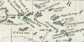 1761 Map of the Virgin Islands, St. Thomas, BVI, St.Martin and St. Kitts and Nevis