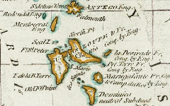 1761 map of the Leeward Islands, Antigua, Montserrat, Guadeloupe and Dominica